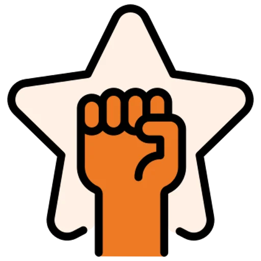Icon für Motivation mit beigem Stern und orangefarbener Faust