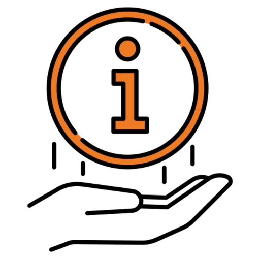 Icon für Info mit einer Hand, die ein I in einem Kreis hält