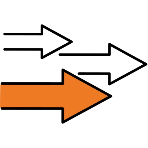 Icon mit drei Pfeilen in orange und mit transparentem Hintergrund